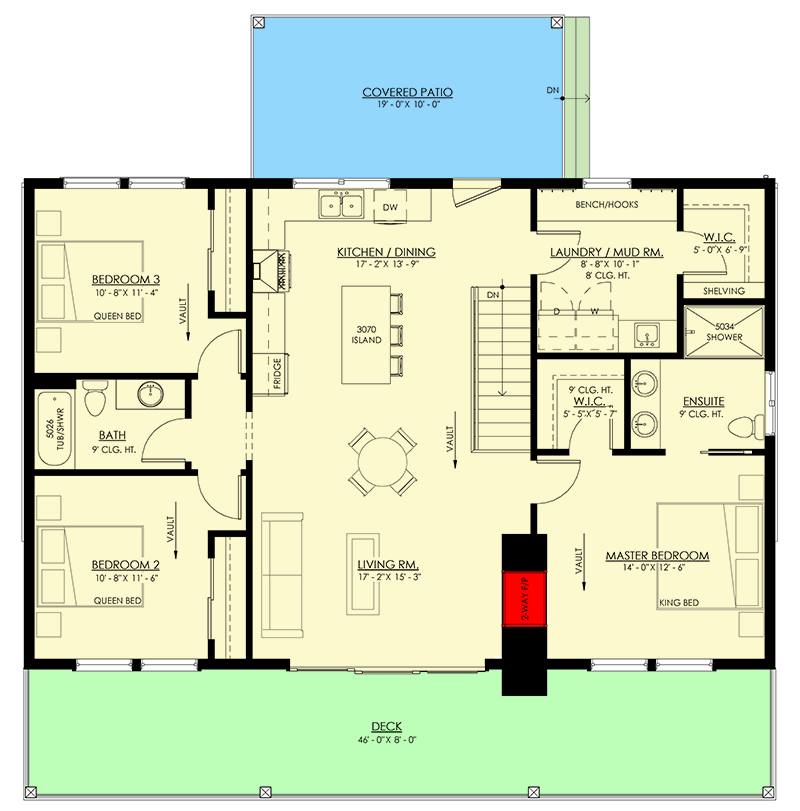 Plan 270086AF: 4 Bed Modern Lake House Plan with Finished Lower Level - 2760 Sq Ft - Floor Plan - Main Level - Mid Century Modern, Modern, Mountain