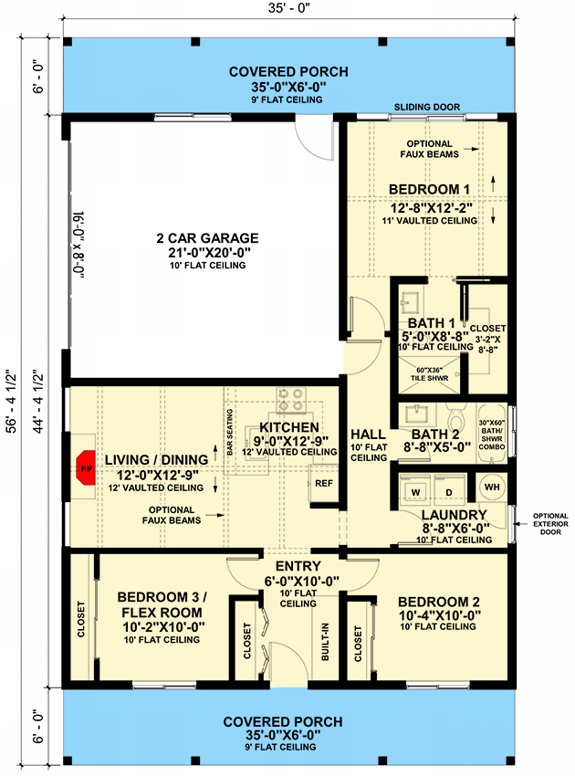 Plan 421000WNT: Modern Farmhouse House Plan with Vaulted Ceilings and Flex Room - Floor Plan - Main Level - Cottage, Farmhouse, Modern Farmhouse