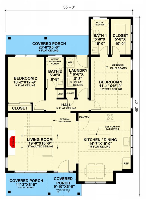 Plan 421028WNT: Single Story Transitional Craftsman House Plan with Split Bedroom Layout - Floor Plan - Main Level - Craftsman, Modern Farmhouse, Transitional