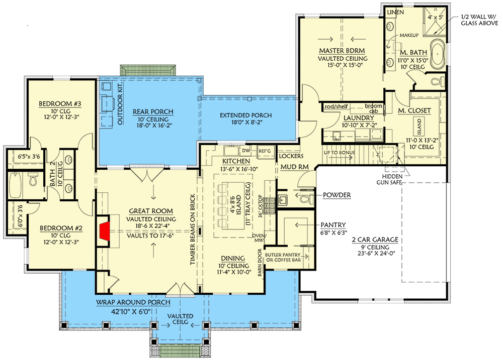 Plan 56473SM: New American Farmhouse Plan with Brick and Board and Batten Exterior - Floor Plan - Main Level - Country, Craftsman, Farmhouse, Hill Country, Modern Farmhouse, New American, Rustic, Southern, Traditional
