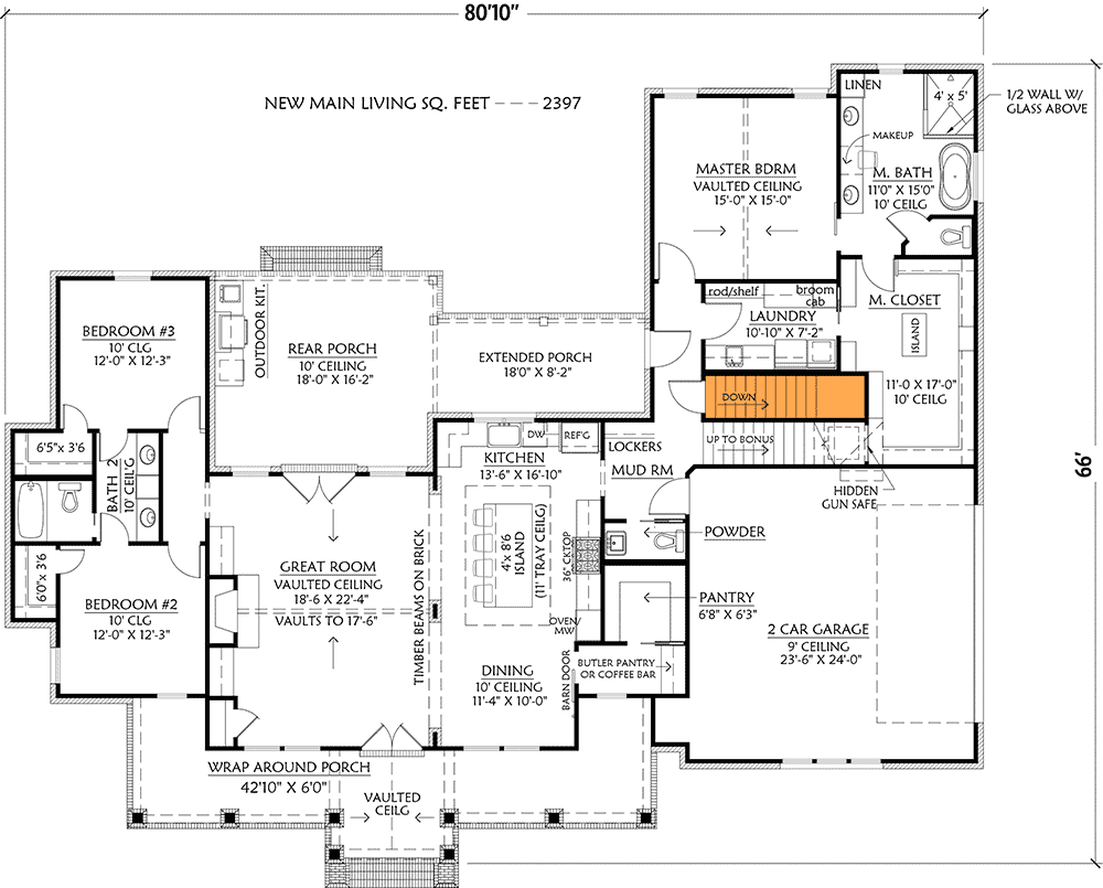 Plan 56473SM: New American Farmhouse Plan with Brick and Board and Batten Exterior - Floor Plan - Main Level - Basement Version - Country, Craftsman, Farmhouse, Hill Country, Modern Farmhouse, New American, Rustic, Southern, Traditional