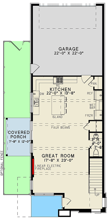 Plan 70878SND: Modern House Plan with Third Floor Office and Outdoor Living - 2609 Sq Ft - Floor Plan - Main Level - Modern