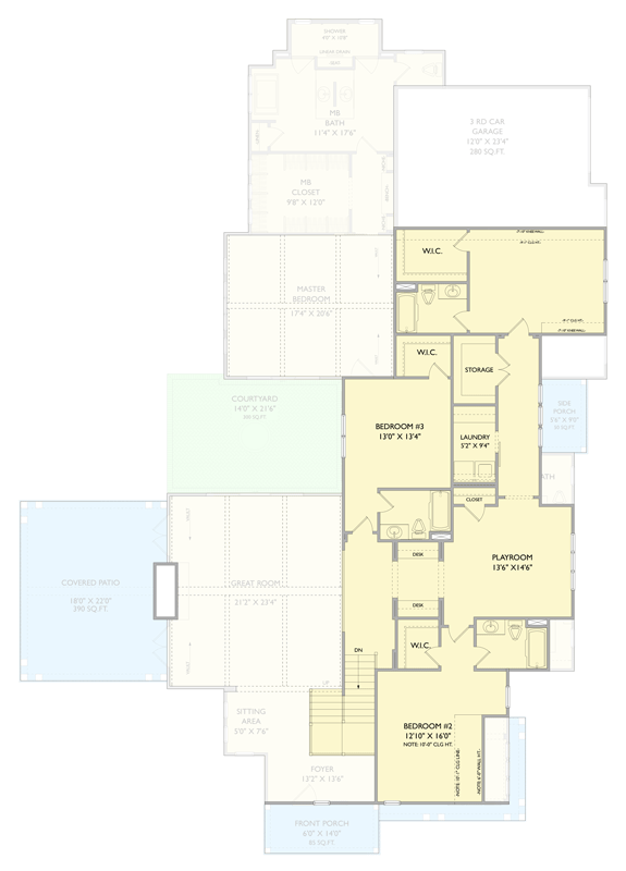 Plan 750016LDG: Modern Transitional Farmhouse Plan with First-Floor Master and Courtyard - Floor Plan - 2nd Floor - Farmhouse, Transitional