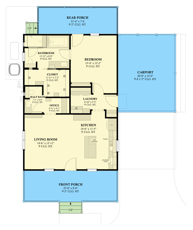 Plan 774005MWK: Charming Southern Cottage House Plan with 1 Bed, Carport, and Front Porch - Floor Plan - Main Level - Cottage, Craftsman, Southern