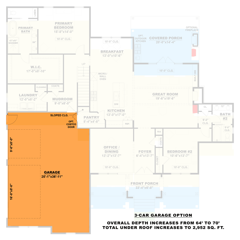 Plan 810051RBT: Four-Bed New American House Plan with Main Level Master Suite - Floor Plan - 3-Car Garage Side Option ($$ Paid Option) - Cottage, Country, New American, Southern, Traditional