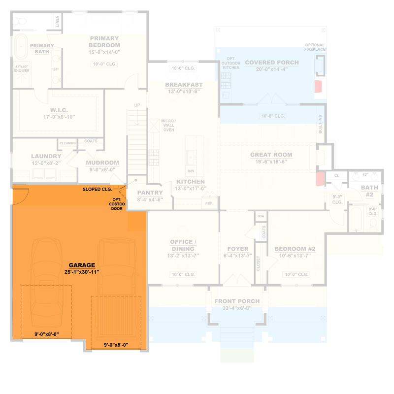 Plan 810051RBT: Four-Bed New American House Plan with Main Level Master Suite - Floor Plan - 2-Car Garage Front Option ($$ Paid Option)  - Cottage, Country, New American, Southern, Traditional