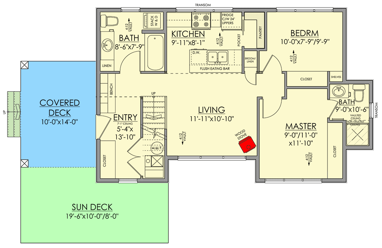 Plan 81854AB: 2-Bed Modern Vacation House Plan with Loft - 840 Sq Ft - Floor Plan - Main Level - Contemporary, Modern, Vacation