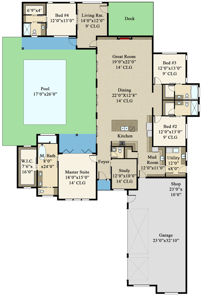 Plan 85373MS: 4-Bedroom Modern Prairie Style House Plan with Courtyard Concept - 3287 Sq Ft - Floor Plan - Main Level - Contemporary, Mid Century Modern, Modern, Mountain, Northwest, Prairie, Rustic