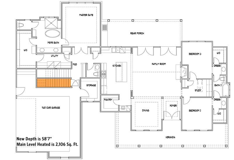 Plan 16935WG: Modern Farmhouse Plan with Outdoor Kitchen and Living Area - 2093 Sq Ft - Floor Plan - Basement Stairs Location - Country, Farmhouse, Modern Farmhouse