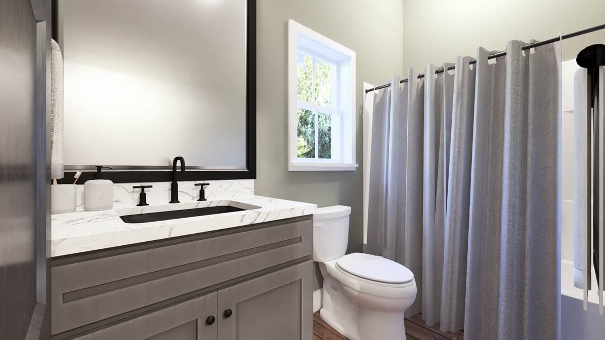 Plan 25076DH: Cozy 2-Bedroom Cabin House Plan with Bunk Room and Covered Porch - Image #8 - Cabin, Cottage, Farmhouse