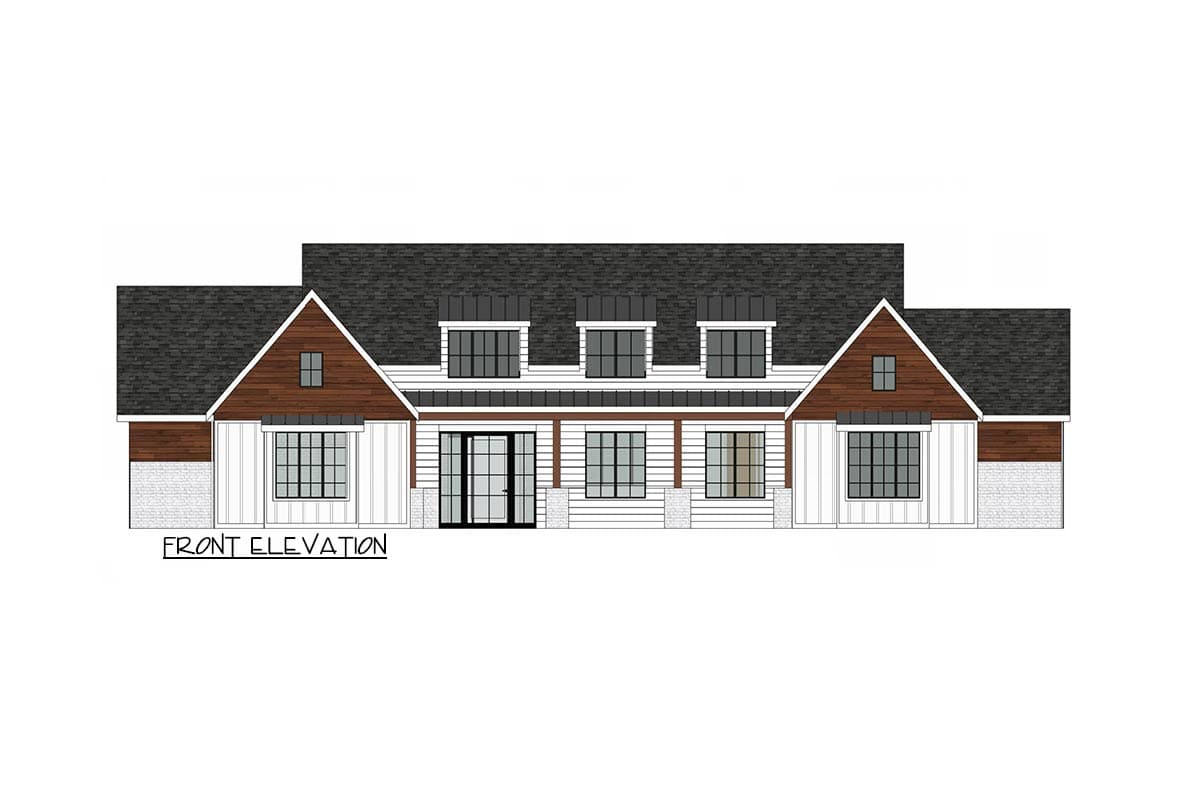 Plan 421037WNT: Transitional Modern Farmhouse House Plan with 3-Car Garage, Home Office and Outdoor Kitchen - Image #2 - Country, Craftsman, Modern Farmhouse, Transitional