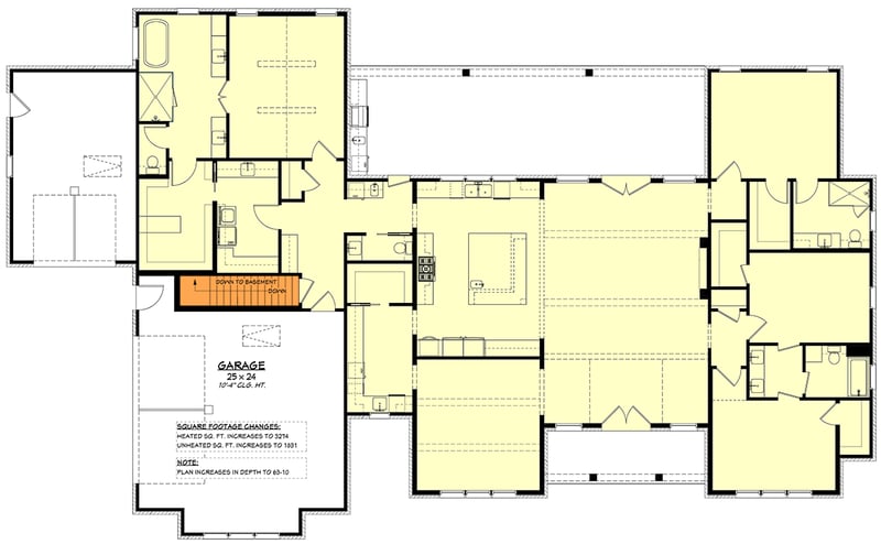 Plan 52024HZ: Grand Modern Farmhouse House Plan with Split Bedrooms and Outdoor Kitchen - Floor Plan - Basement Stairs Location - Modern Farmhouse, Traditional, Transitional