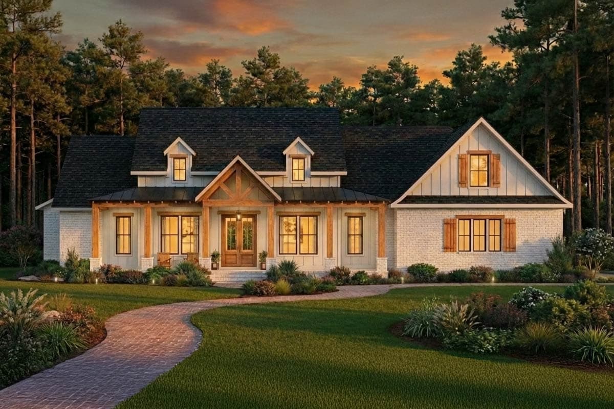 Plan 56473SM: New American Farmhouse Plan with Brick and Board and Batten Exterior - Image #3 - Country, Craftsman, Farmhouse, Hill Country, Modern Farmhouse, New American, Rustic, Southern, Traditional