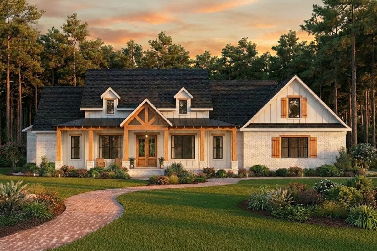 Plan 56473SM: New American Farmhouse Plan with Brick and Board and Batten Exterior - Image #4 - Country, Craftsman, Farmhouse, Hill Country, Modern Farmhouse, New American, Rustic, Southern, Traditional
