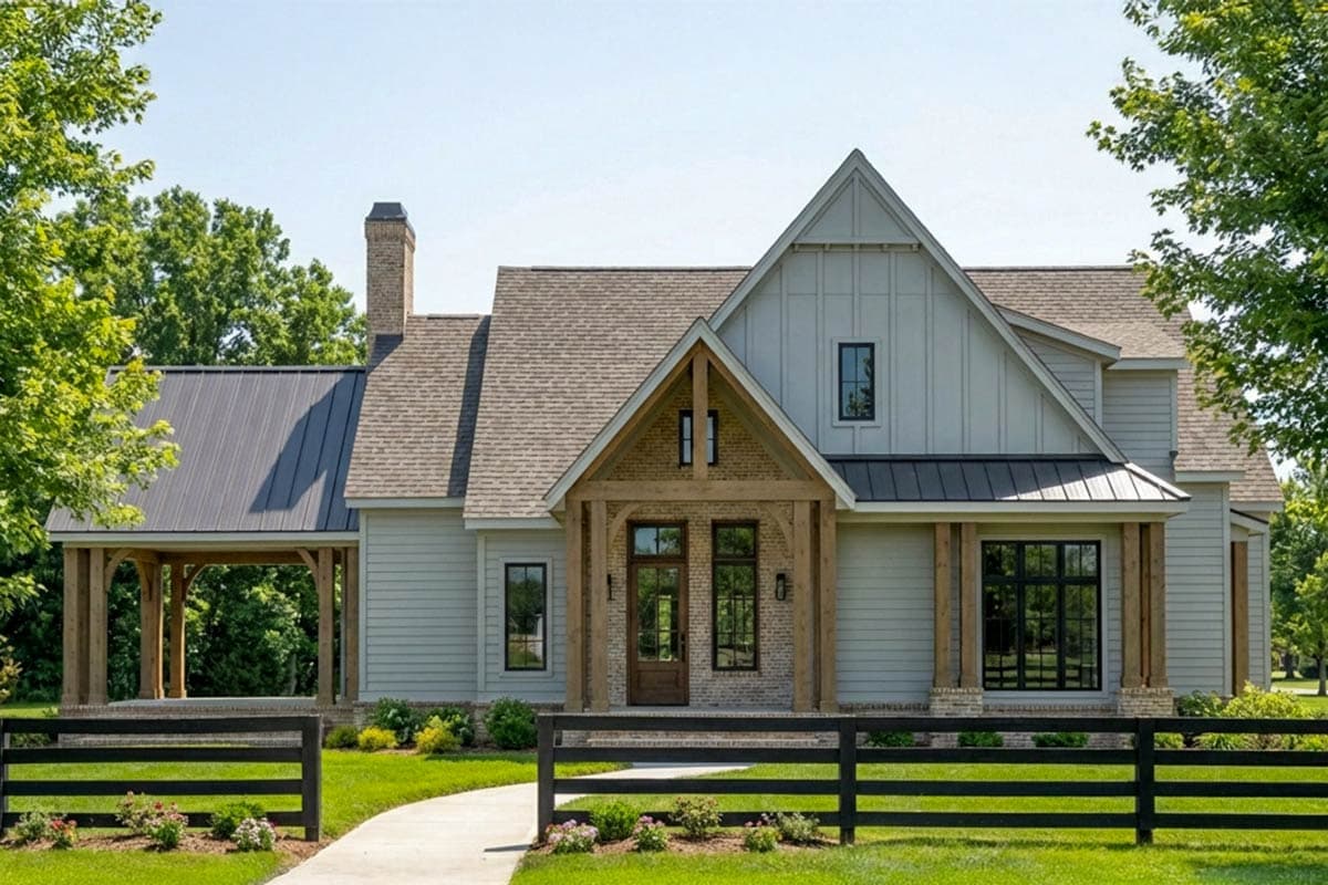 Plan 750016LDG: Modern Transitional Farmhouse Plan with First-Floor Master and Courtyard - Image #3 - Farmhouse, Transitional