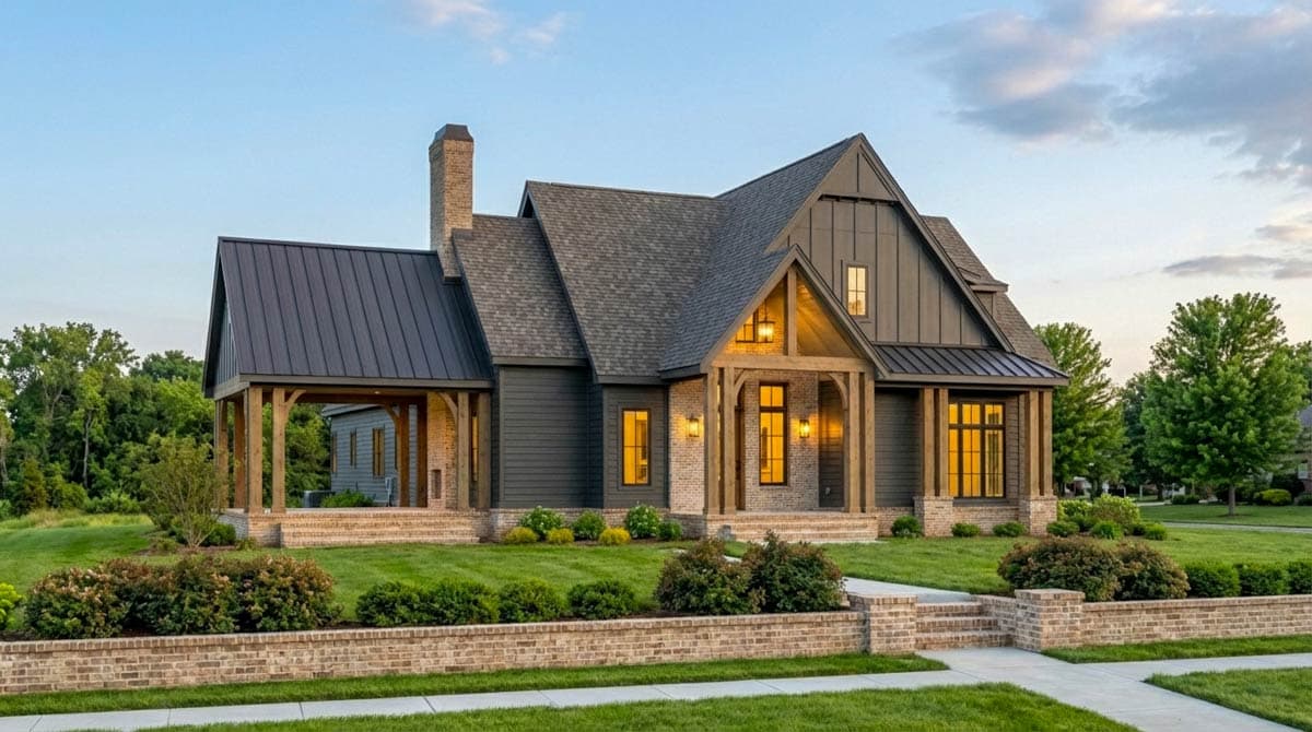 Plan 750016LDG: Modern Transitional Farmhouse Plan with First-Floor Master and Courtyard - Image #2 - Farmhouse, Transitional