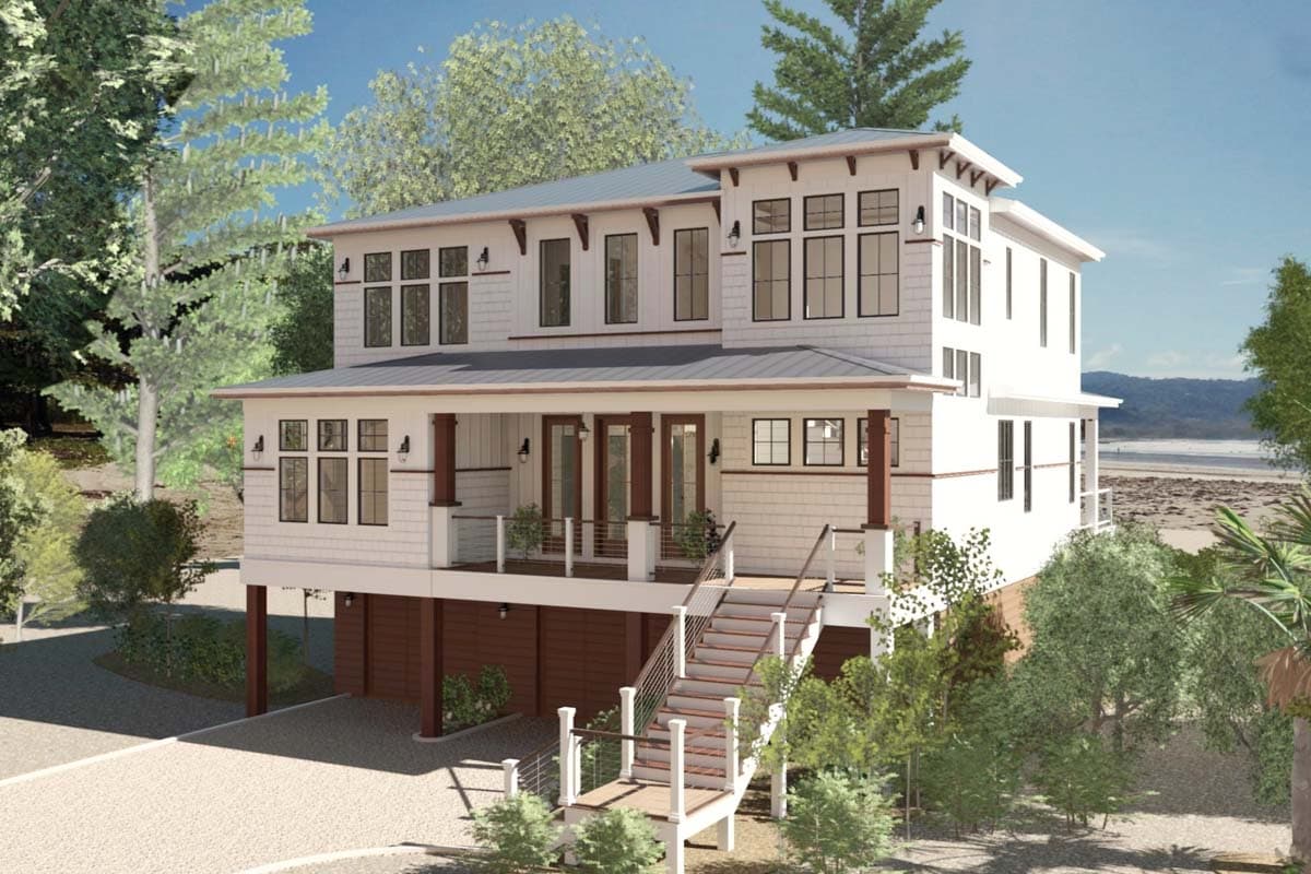 Plan 765053TWN: Elevated House Plan with 4 Beds and an Elevator for Ease of Access - 2939 Sq Ft - Image #3 - Beach, Coastal, Coastal Contemporary, Low Country