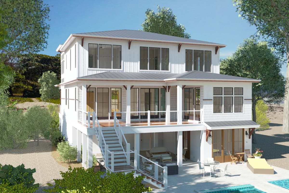 Plan 765053TWN: Elevated House Plan with 4 Beds and an Elevator for Ease of Access - 2939 Sq Ft - Image #4 - Beach, Coastal, Coastal Contemporary, Low Country