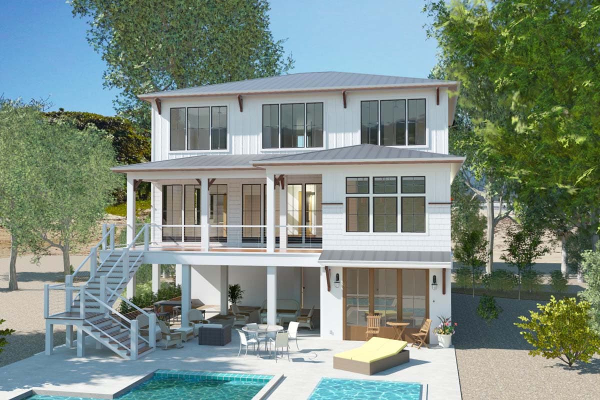 Plan 765053TWN: Elevated House Plan with 4 Beds and an Elevator for Ease of Access - 2939 Sq Ft - Image #5 - Beach, Coastal, Coastal Contemporary, Low Country