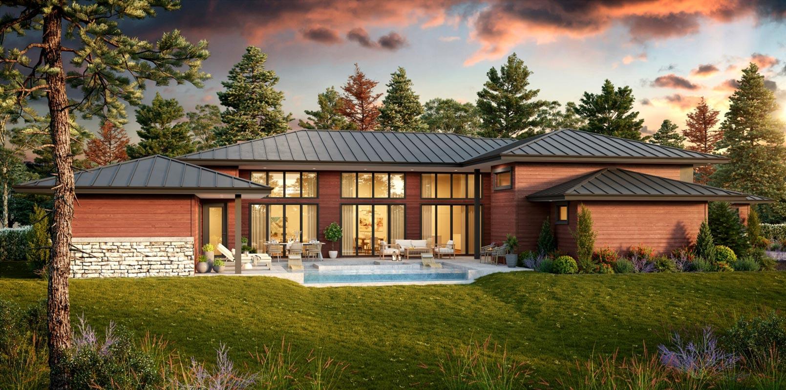 Plan 85373MS: 4-Bedroom Modern Prairie Style House Plan with Courtyard Concept - 3287 Sq Ft - Image #2 - Contemporary, Mid Century Modern, Modern, Mountain, Northwest, Prairie, Rustic